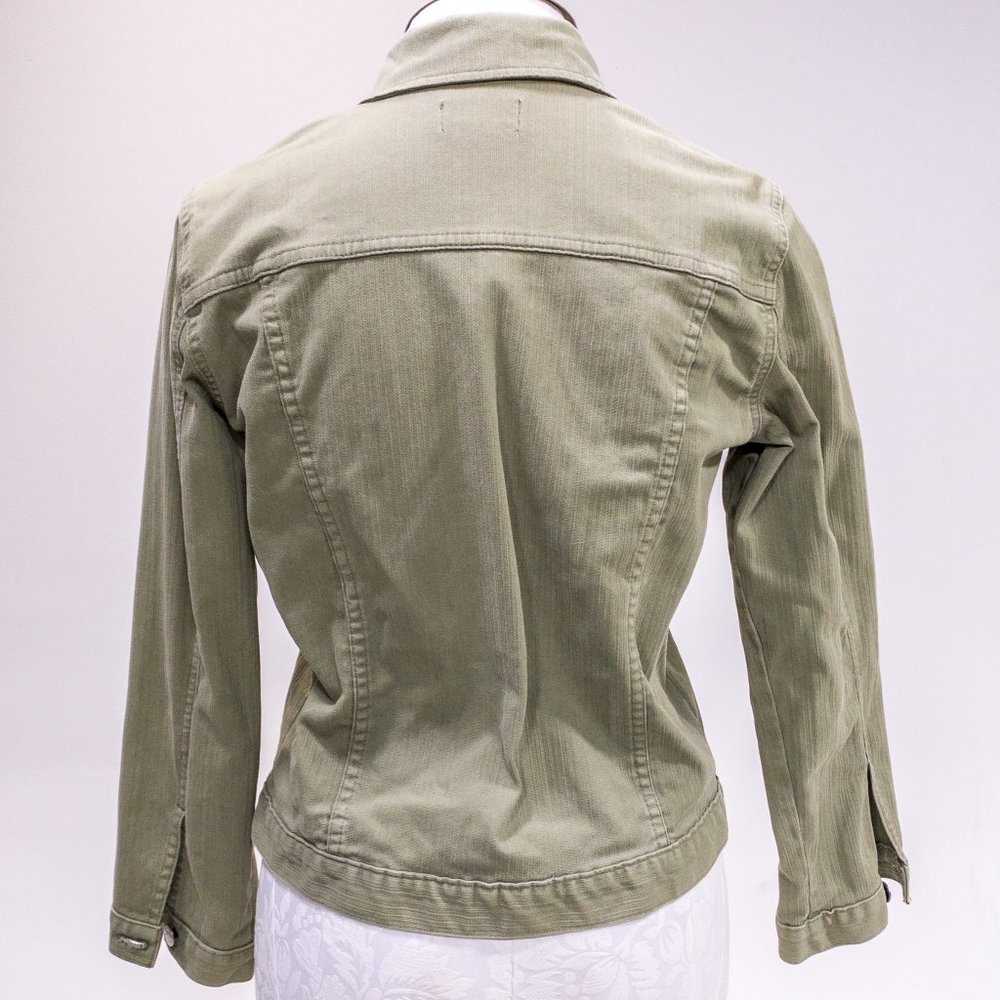 Vintage 90s Y2K Anthropologie S Cotton Jean Jacket Light Green Tan Grey - Picture 8 of 14